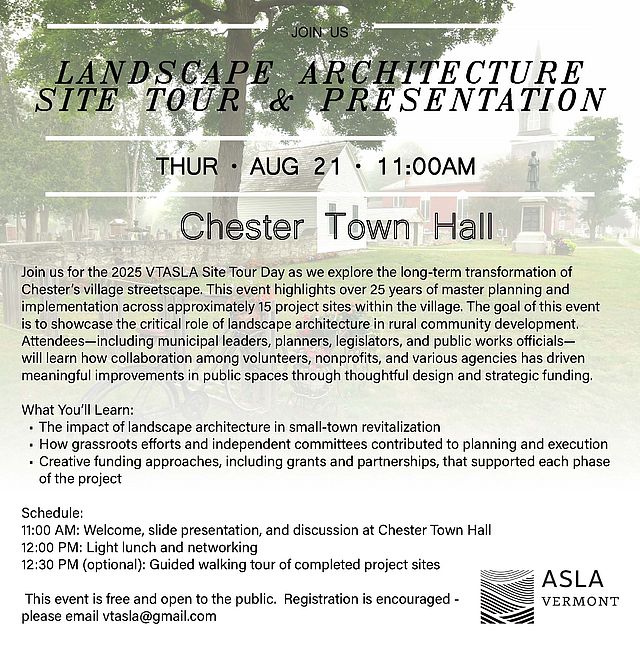VT ASLA Presents Landscape Architecture Site Tour in Chester VT