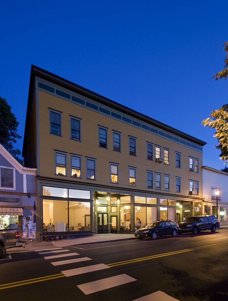 Restored, downtown 3-story brick storefront