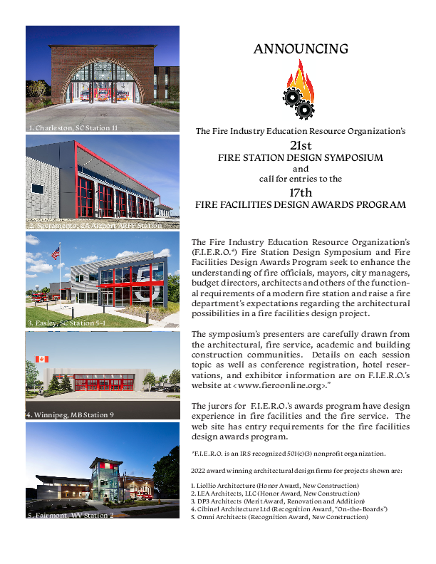 21st FIERO Annual Fire Station Design Symposium and 17th Fire Facilities Design Awards Program