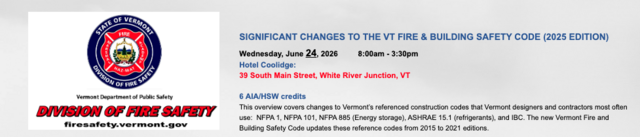 Build Safe VT Presents SIGNIFICANT CHANGES TO THE VERMONT FIRE  BUILDING SAFETY CODE 2025 edition